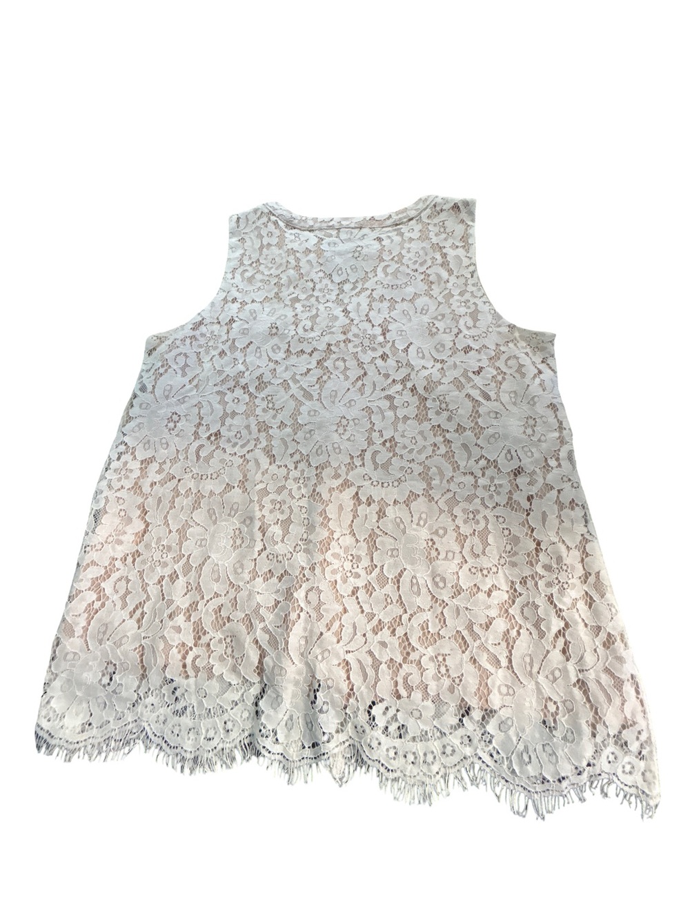 Rose + Olive Lace Button Front Sleeveless Tank Top Beige Nude Lined Medium M - Picture 5 of 6